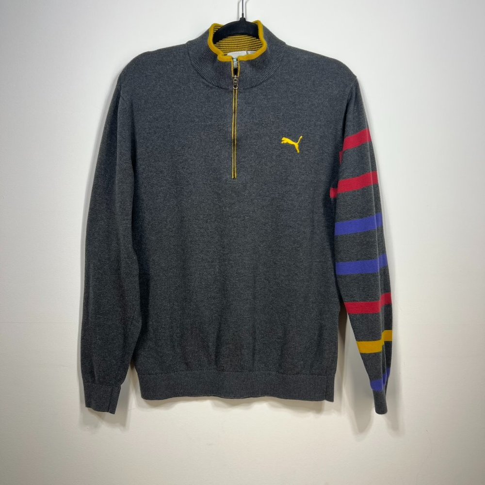 Puma Sweater Mens Grey Pullover 1/4 Zip Sweatshirt Knit Long Sleeve, Size M